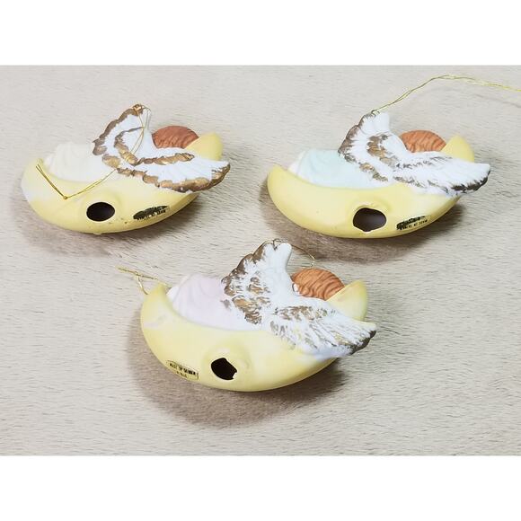 Angels Cherub Christmas Tree Ornaments 3 1/2" Ceramic 80s Collectible x3 Vintage - Picture 14 of 15